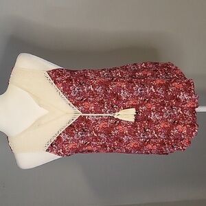 No Boundaries Sleeveless Lace Detail Pullover Boho Gauzey Floral Top Sz L 11-13
